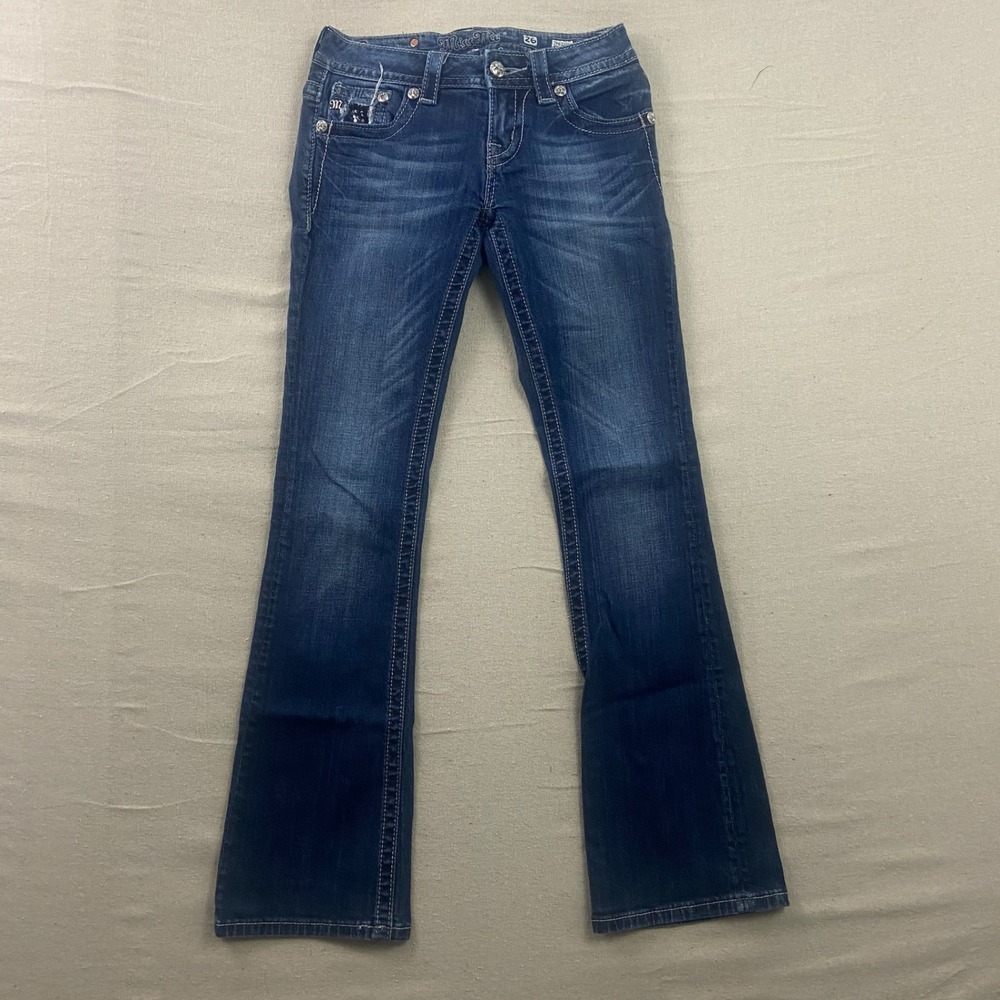 Miss Me Bootcut Jeans Womens 26 Blue Dark Wash Sequin Embellished Bling Low Rise